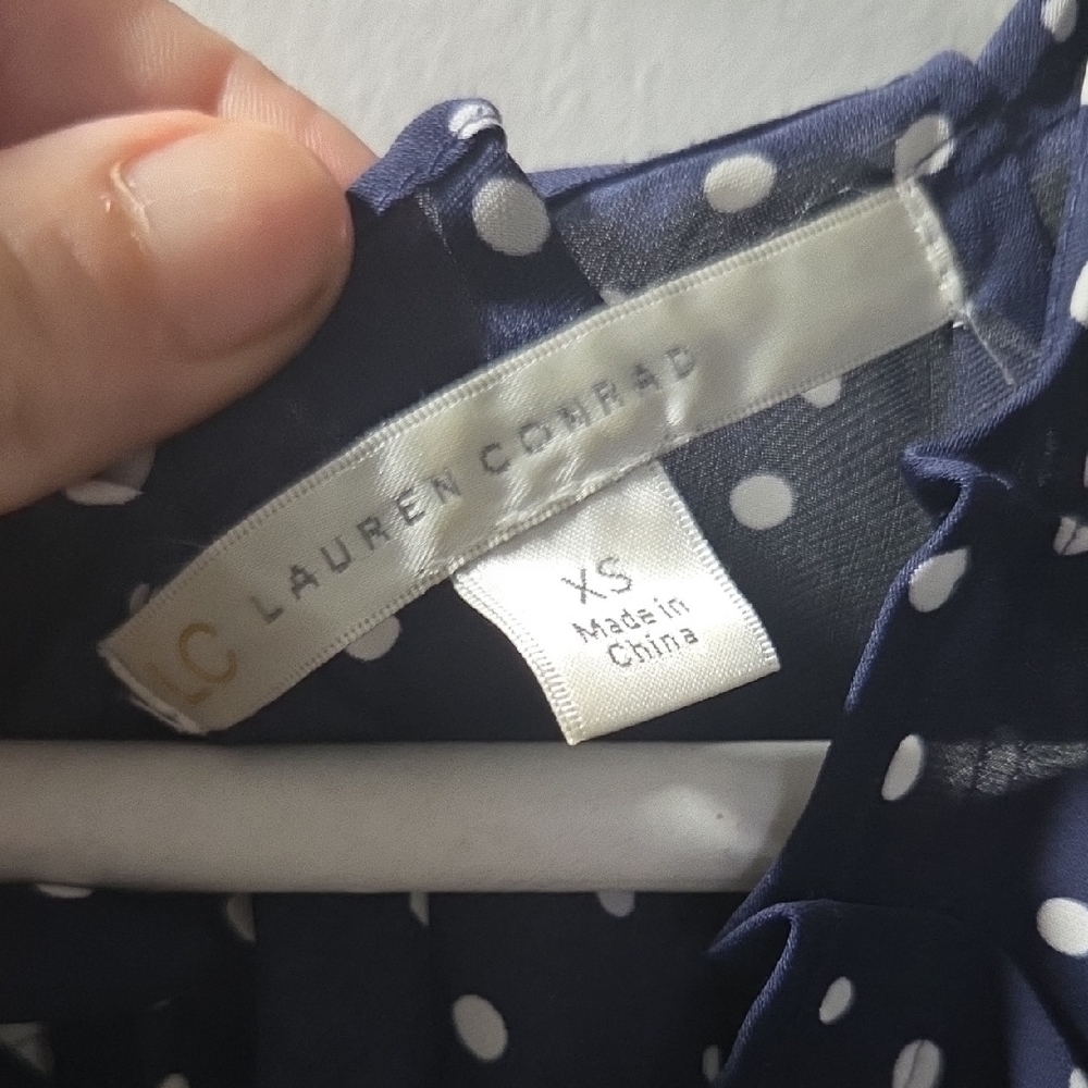 LC Lauren Conrad Polka Dot Blouse in Navy and White - Picture 2 of 4